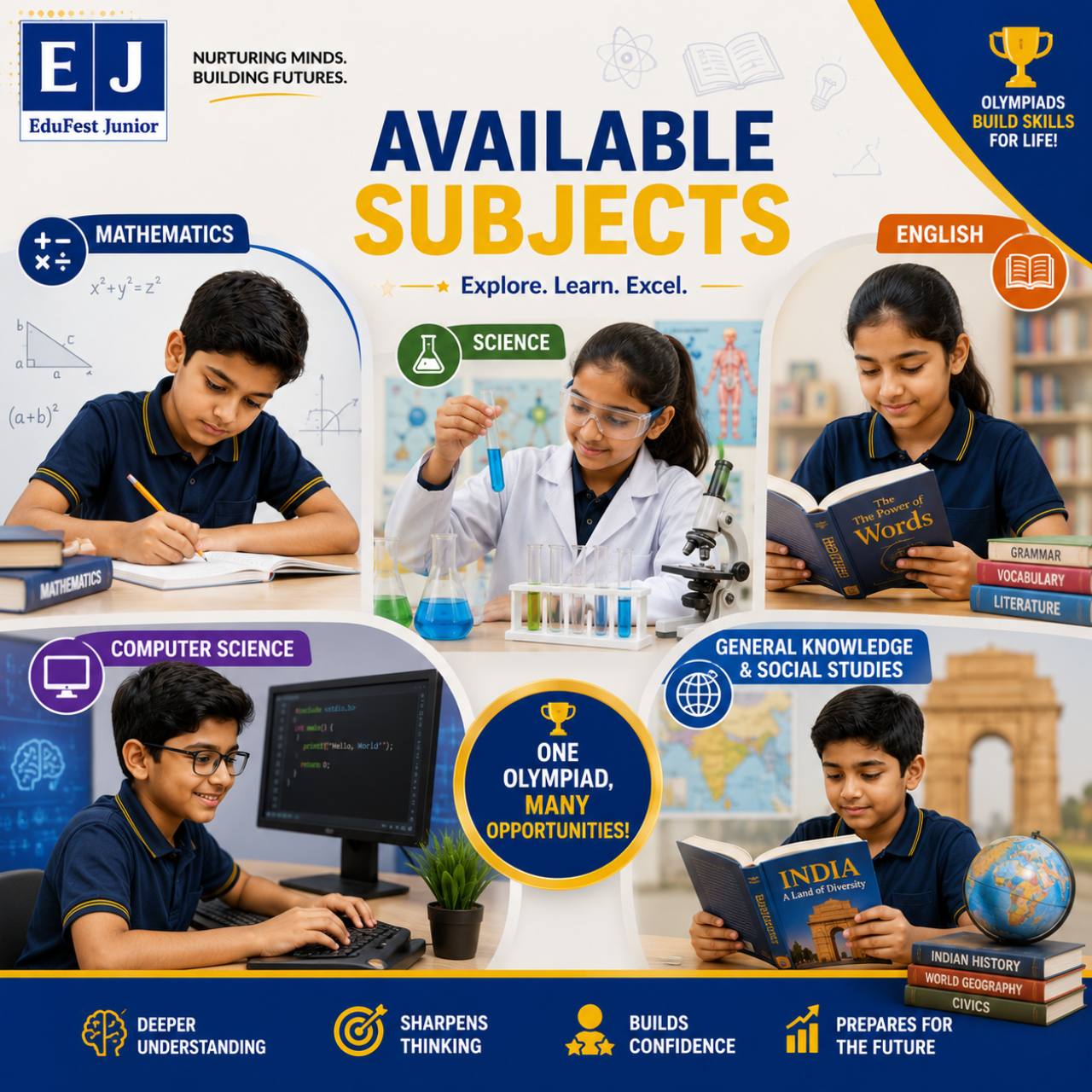 SOF Olympiad subjects including mathematics science English computer science general knowledge and social studies